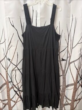 Black Tiered Cotton Sleeveless Jumper Dress - XL